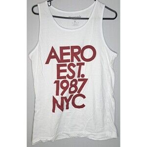 Aeropostale New York City 1987 Mens Tank Top White Logo Raised Dots Size Medium